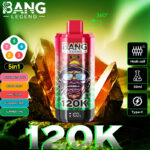 Infographic showing how to switch between the 5 flavors on the Bang Legend 120000 device