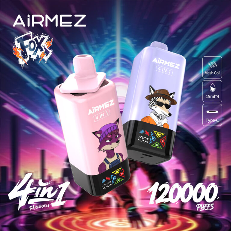 Airmez Fox 4 in 1 120K 120000 Puffs Disposable Vape Strawberry Raspberry & Strawberry Kiwi & Strawberry Ice & Peach Mango Watermelon Retail and wholesale