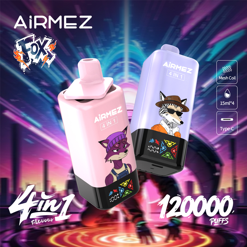 Airmez Fox 4 in 1 120K 120000 Puffs Disposable Vape Strawberry Raspberry & Strawberry Kiwi & Strawberry Ice & Peach Mango Watermelon Retail and wholesale