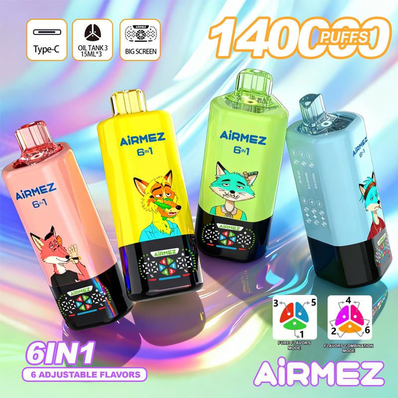 Airmez Fox 6-in-1 140K 140000 Puffs Big Screen Bulk Disposable Vape EU Warehouses Wholesale