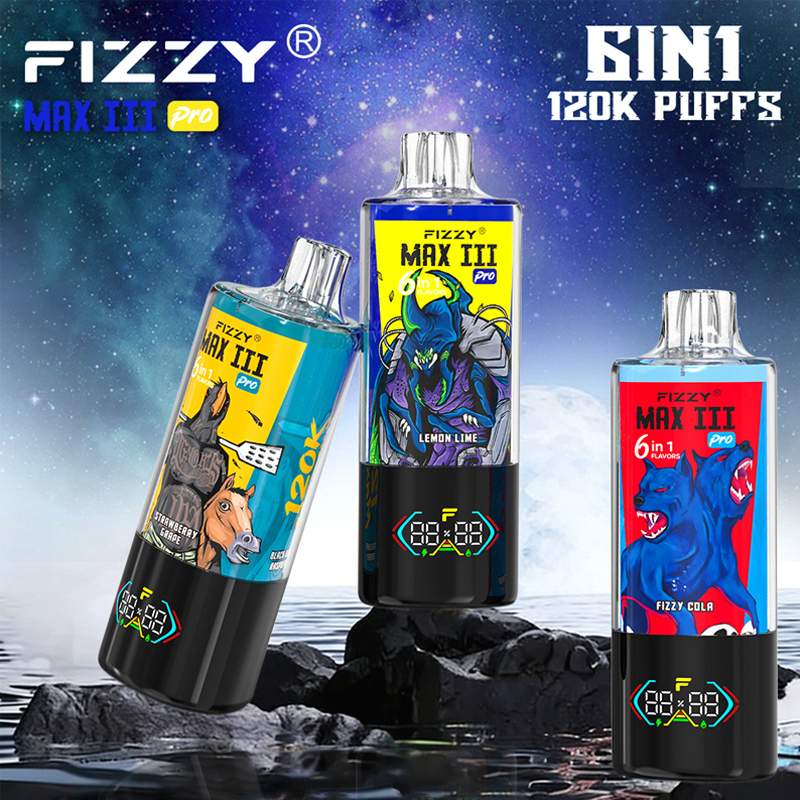Fizzy Max III Pro 120K Puffs disposable vape featuring 6 in 1 rotating mouthpiece and smart LED display